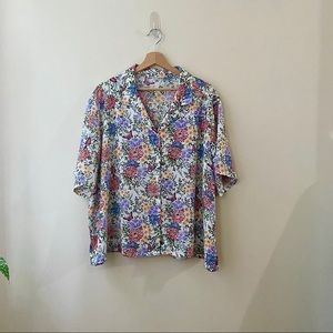 Vintage Floral and Butterfly Print Button Up